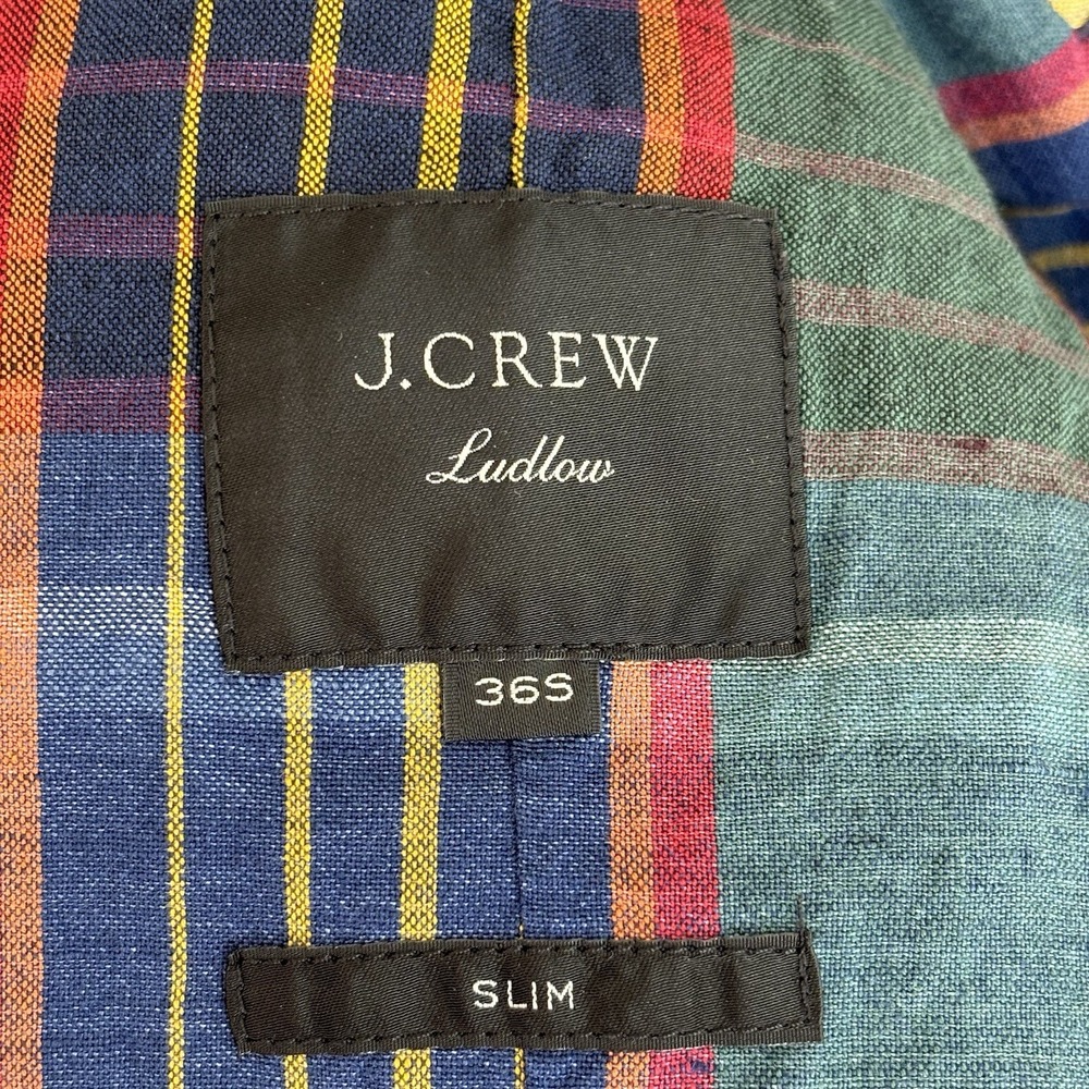 J Crew Ludlow Unstructured Madras Plaid Blazer 36 Slim Linen Preppy Italian Ivy - Picture 3 of 12